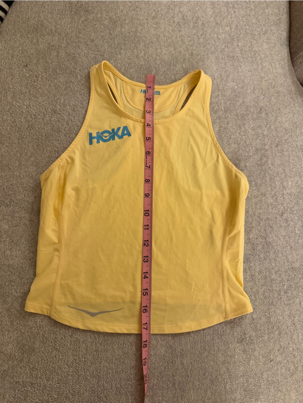Hoka One One Women's Light Yellow Racerback Tank with Teal Logo - Picture 6 of 7